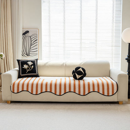 Modern Chevron Stripes Chenille Couch Cover with Wavy Edges